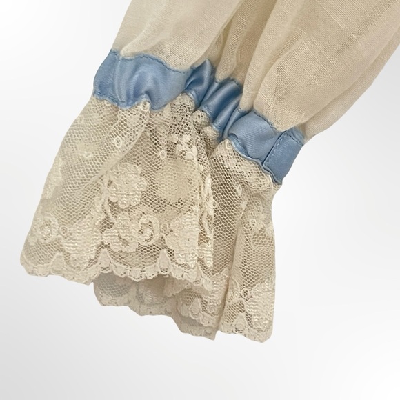 Victorian-Inspired Cream Lace Maxi Dress with Blue Accents - Picture 4 of 6